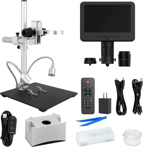 Miniatura 8 de LM246MS Microscopio digital HDMI de 3 lentes de 7 pulgadas para soldar, soporte de brazo de brazo de pluma de 13 pulgadas, video UHD 2160P 2000X