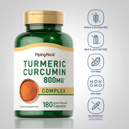 Miniatura 3 de Piping Rock Suplemento de curcumina de cúrcuma 180 cápsulas Complejo de extracto de hierbas Sin OMG, sin gluten