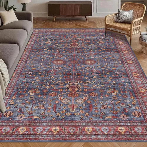 Miniatura 13 de Alfombra de Área Lavable 2'6'' x 8' Alfombra Persa Tradicional Vintage - Alfombra Plegable Desgastada Antideslizante Lavable a Máquina para Sala