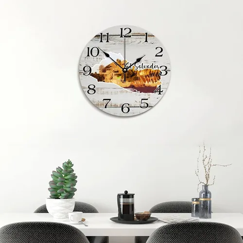 Miniatura 5 de Reloj de pared de viaje con mapa de El Salvador, atracciones turísticas, relojes de pared grandes que funcionan con pilas, 12 pulgadas, silencioso