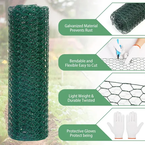 Miniatura 3 de Malla de gallinero para arreglos florales de 13.78 x 236 pulgadas, malla de gallinero floral hexagonal galvanizada ligera, verde, alambre