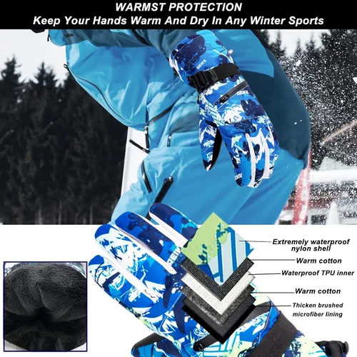 Miniatura 3 de Guantes de esquí para nieve, guantes de nieve para hombre, guantes de nieve impermeables para mujer, guantes de snowboard para exteriores