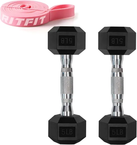 Miniatura 22 de RitFit Juego de mancuernas hexagonales con revestimiento de goma de 5 a 780 libras con estante para gimnasio en casa, entrenamiento de fuerza