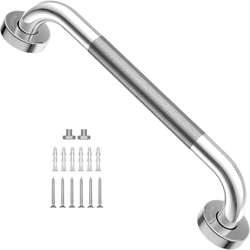 Miniatura 8 de Barra de agarre antideslizante para ducha de 12 pulgadas, mango de acero inoxidable cromado con agarre texturizado, barra de equilibrio de ducha
