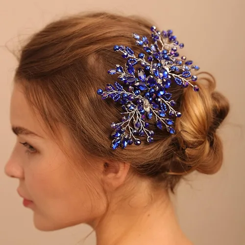Miniatura 3 de Peine de pelo de ópalo zafiro real para mujer, accesorio de boda con flores de cristal azul, regalo para ella, tocado de fiesta para novia, dama