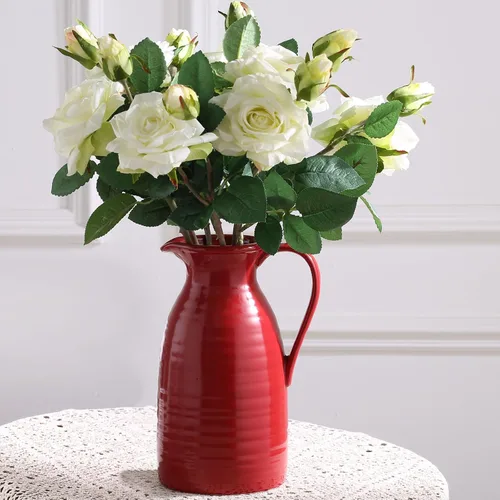 hjn hjn Jarrón de granja de jarra para flores - Jarrón de jarra de cerámica rojo decorativo para tu cocina/Decoración del hogar/Oficina/Sala de