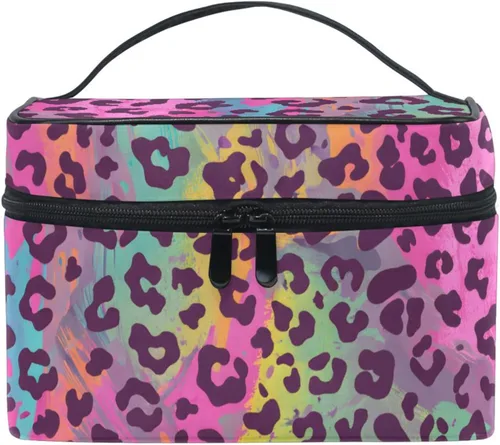 Miniatura 39 de Bolsa de maquillaje, bolsa organizadora de maquillaje de viaje con estampado de leopardo rosa, neceser para niñas, mujeres y mujeres, Geométrico 115