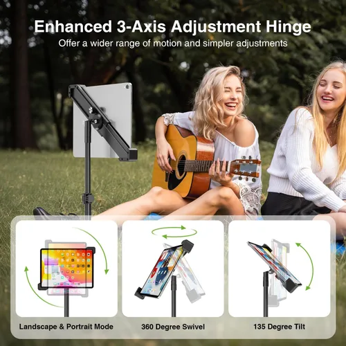 Miniatura 5 de elitehood Trípode de aluminio resistente para tableta, soporte de trípode ajustable para iPad con inclinación giratoria de 360 grados, soporte
