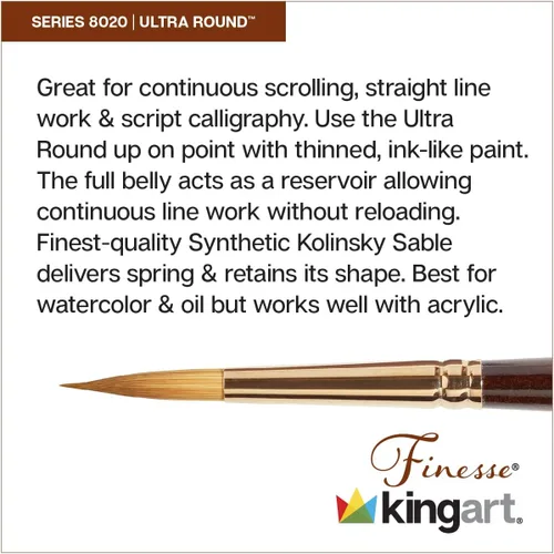Miniatura 3 de KINGART Premium Finesse 8020-14 Ultra Round Series - Brocha para artista, pelo sintético Kolinsky Sable, mango corto, acuarela y pinturas al óleo
