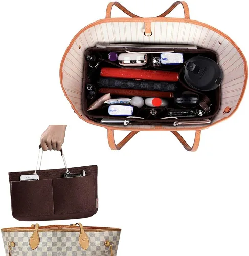 Miniatura 6 de Organizador de bolso, organizador de bolsos de fieltro con múltiples bolsillos, inserto organizador de bolsos con asas, mediano, grande, XL, Gris