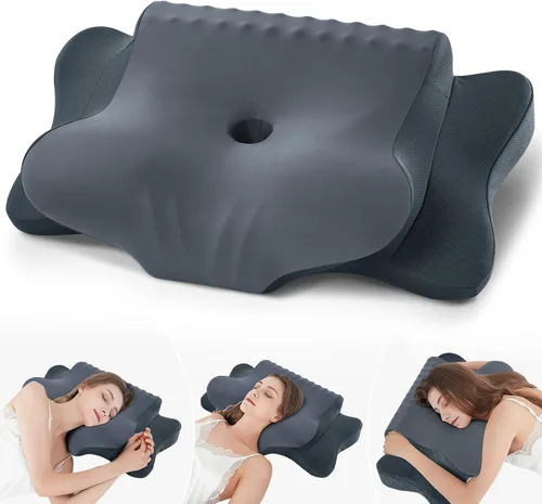 Almohada Cervical para Alivio del Dolor de Cuello - Almohada Ortopédica Ergonómica Refrescante de Doble Cara con Funda de Almohada de Seda de Hielo,