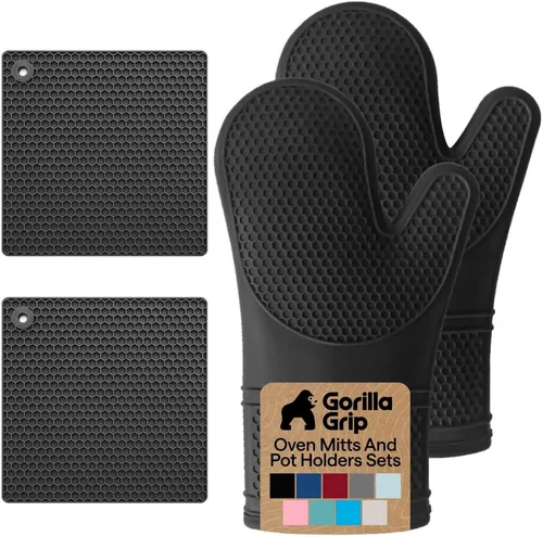 Miniatura 10 de Gorilla Grip - Juego de guantes de horno de silicona resistentes al calor extralargos, forro acolchado suave, guantes flexibles impermeables