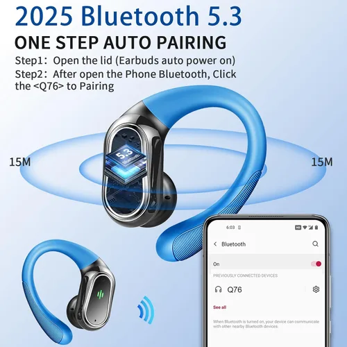 Miniatura 2 de Auriculares inalámbricos, auriculares Bluetooth 5.4 2026 deportivos, 50 horas estéreo de alta fidelidad con graves profundos con micrófono ENC