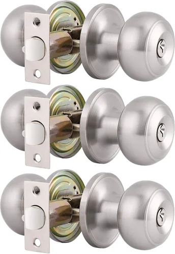 Miniatura 10 de Gobrico Paquete de 2 pomos para puerta exterior con llave negra mate, pomo de puerta de entrada, cerraduras de puerta de bola plana con la misma