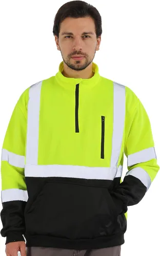 Miniatura 10 de SEsafety Sudadera con capucha con cremallera de alta visibilidad, sudadera de seguridad reflectante clase 3 con parte inferior negra, chaqueta