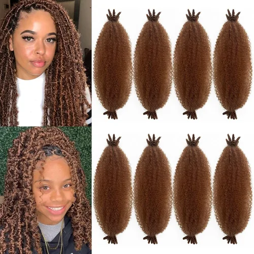 Miniatura 33 de Trenzas de pelo rizado anudadas a crochet estilo afro Marley, 12 pulgadas, pelo pre-separado y trenzado en resorte, trenzas de pelo afro rizado y 4#