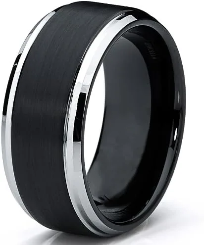 Miniatura 2 de Metal Masters Co. Anillo de boda cepillado de carburo de tungsteno de 2364 (9 mm), negro, de dos tonos, ajuste cómodo, tamaños de 8 a 13