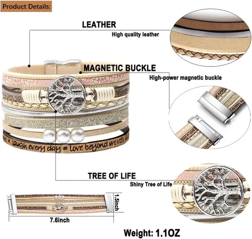 Miniatura 4 de Pulseras inspiradoras de cuero del árbol de la vida para mujeres, cumpleaños, día de la madre, regalos de joyería para adolescentes y niñas