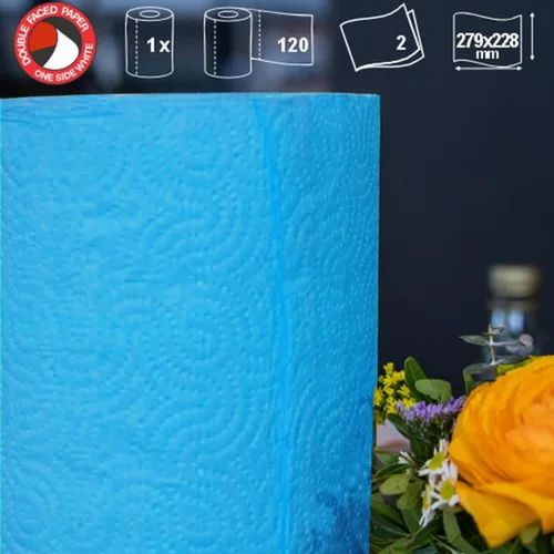 Miniatura 4 de Renova Paquete de toallas de papel azul, 1 rollo, 120 hojas, 2 capas, certificado FSC, sostenible y absorbente