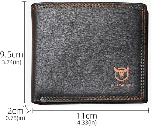 Miniatura 119 de LUKZIJAES Billetera de cuero genuino para hombre, con bloqueo RFID, delgada, plegable, bolsillo frontal, #3-Café, Vintage
