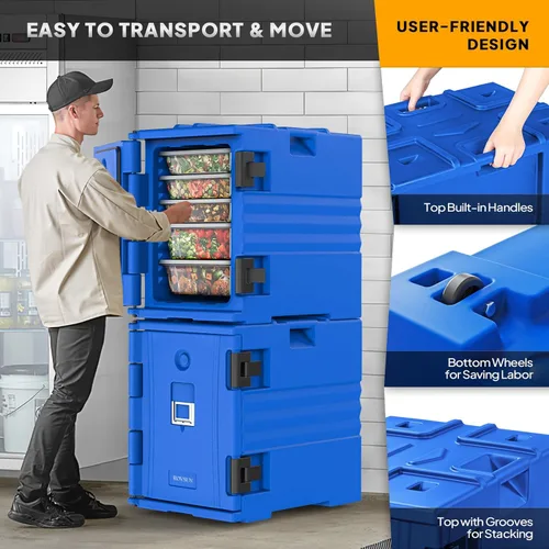 Miniatura 5 de ROVSUN Transportador de bandejas de alimentos aislado de 82 cuartos de galón, calentador de alimentos Hot Box para 5 bandejas de tamaño completo