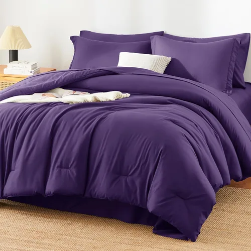 Miniatura 23 de Juego de edredón blanco queen, 7 piezas cama en una bolsa, juego ligero de ropa de cama queen, juego de 7 piezas para todas las estaciones, suave