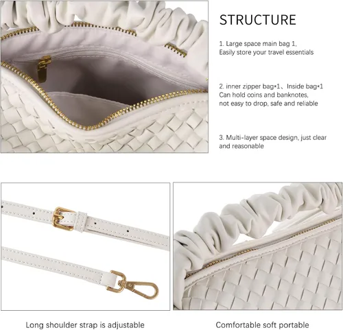Miniatura 6 de SHARPAD Bolsos de mano tejidos para mujer, bolso cruzado de cuero vegano con correa desmontable, bolso de mano tejido de muñeca