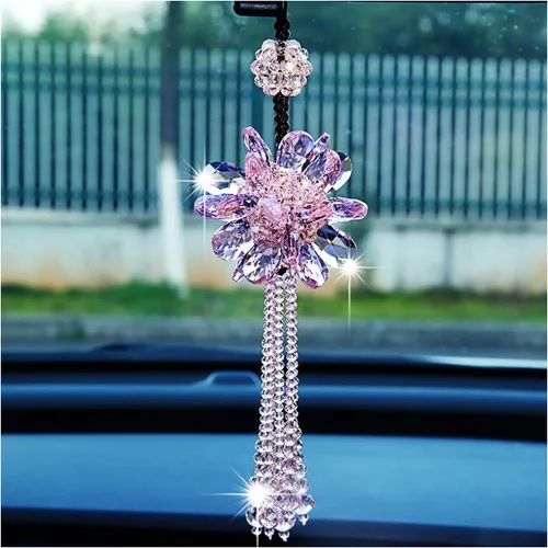 Miniatura 11 de Colgante de espejo retrovisor para automóvil, adorno colgante de cristal brillante, accesorios de automóvil de moda, decoración colgante de espejo
