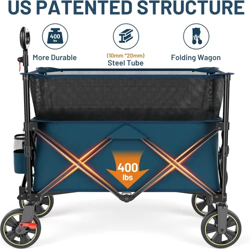 Miniatura 7 de Timber Ridge 350L Carro de Carga Plegable Extra Grande con Freno, Carros de Utilidad Plegables para Acampada al Aire Libre de Alta Resistencia