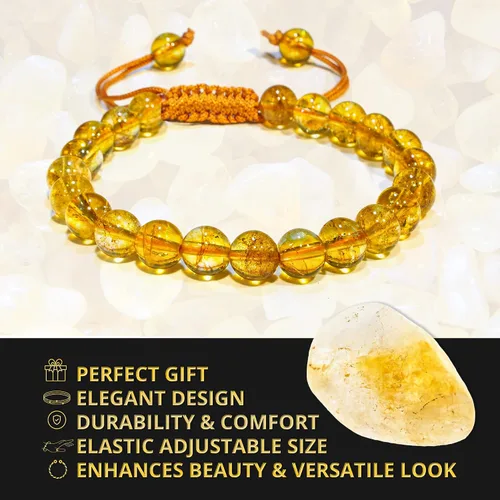 Miniatura 12 de Adjustable Crystal Bracelet – Gemstone Bead Bracelet with Adjustable Macrame String – Chic Gemstone Bracelet for Men and Women – 8mm Round Healing