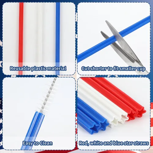 Miniatura 3 de JANYUN 30 Pieces Patriotic Plastic Straws, Red White Blue Star Straws 4th of July Drinking Straws for Beverage Milkshake Cocktail Memorial Day