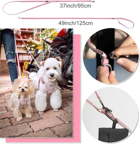 Miniatura 4 de Puppytie Arnés sin tirones para perro, con correa multifunción, pechera suave y ajustable para mascota, no ahorca, chaleco a prueba de escape, rosa