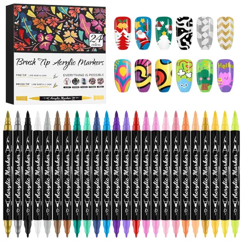 Miniatura 27 de 1 unidad de lápices blancos para arte de uñas, Kalolary 0.5mm marcadores de arte de uñas, punto de grafiti, lápiz de puntos, pincel de dibujo