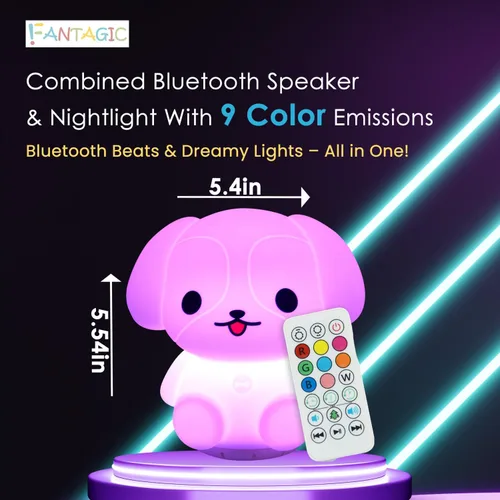 Miniatura 2 de Altavoz Bluetooth combinado y luz nocturna con 9 emisiones de color, silicona apta para niños y libre de BPA, recarga USB, recibe audio