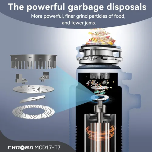 Miniatura 4 de Triturador de basura de 3/4 HP, alimentación continua de eliminación de residuos de alimentos, triturador de basura de cocina con conexión y enchufe
