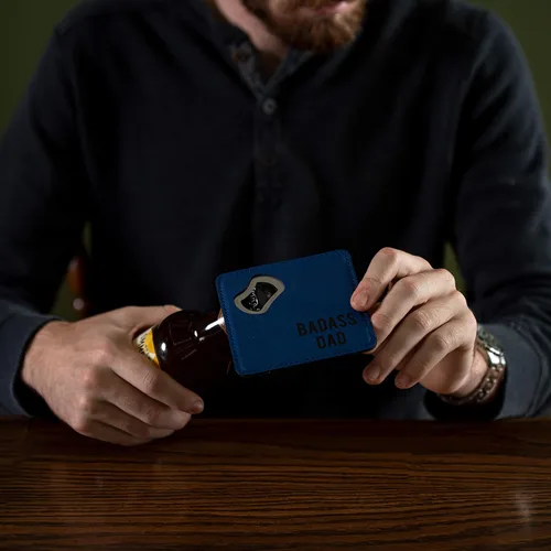 Miniatura 4 de Pavilion Gift Company Badass Dad - Posavasos de acero inoxidable para abrebotellas de 4 x 4 pulgadas y 4 pulgadas, 4 pulgadas, color azul