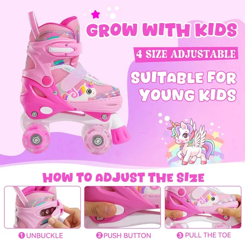 Miniatura 3 de SUPER YOUNGSTER Patines de ruedas ajustables con luces LED para niñas, diseño de unicornio para niñas de 4 a 6, 5 a 8, 8 a 12 años, patines para Rosa