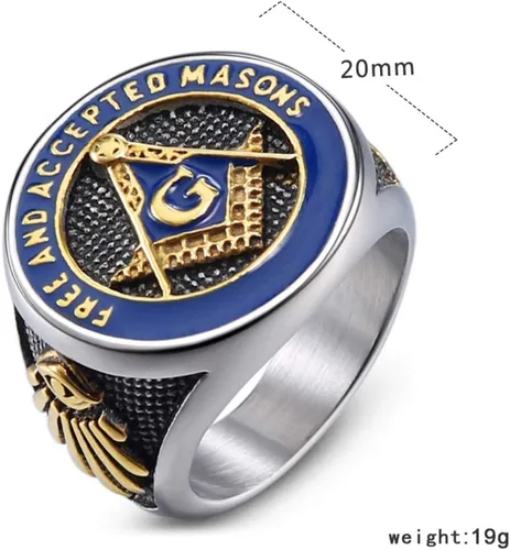 Miniatura 4 de Anillos de masón sin masones para hombre, de acero inoxidable, anillo de masón, plateado, azul, francmasonería, punk, motero, alianza de boda