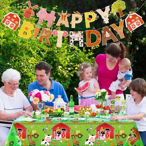 Miniatura 7 de Pajean 171 Piezas Decoraciones de Cumpleaños de Granja Suministros para Fiesta Temática de Animales de Feliz Cumpleaños para 24 Invitados Platos