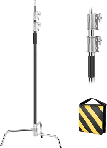 Soporte C, soporte de luz para fotografía, soporte en C resistente con poste de acero inoxidable de 10.8 pies, capacidad de carga de 45 libras para