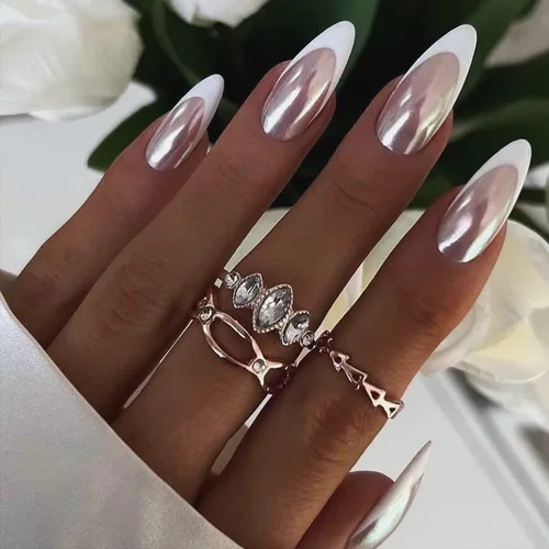 Miniatura 7 de 2 piezas de polvo de uñas cromado perla blanca súper brillante efecto espejo metálico, polvo cromado de unicornio de luna blanca para uñas, polvos