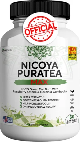 Nicoya PuraTea Max Extracto de té verde y grano de café verde para apoyo al metabolismo, impulso de energía natural, suplemento rico en