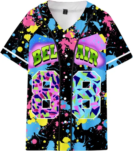 Traje de los años 90 para hombre, Bel Air 88, camiseta de béisbol para hombre de los años 90, estilo urbano, fiesta, hip hop, blusas de moda para