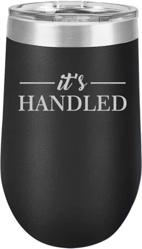16 oz Double Wall Vacuum Insulated Stainless Steel Stemless Wine Tumbler Glass Coffee Travel Mug With Lid It's Handled (Black)