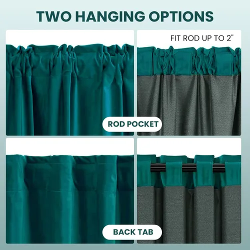 Miniatura 5 de Dreaming Casa - Cortinas de terciopelo verde azulado para sala de estar, con aislamiento térmico, bolsillo para cortinero y pestaña trasera, cortina