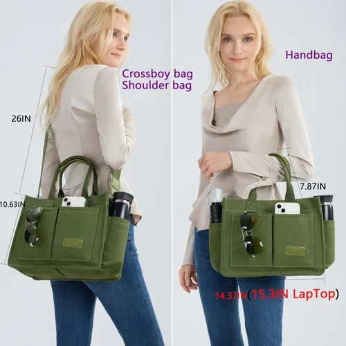 Miniatura 3 de Bolso de mano para mujer con compartimentos, bolso grande de lona para mujer, bolso cruzado de trabajo, portátil, bolsa de libros, bolsos de hombro