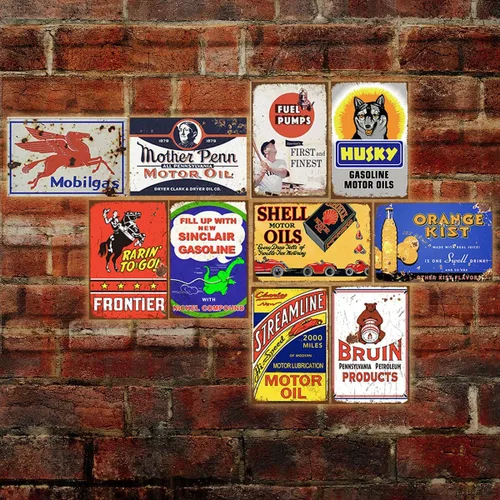 Miniatura 3 de 35 letreros de lata vintage reproducidos, anuncios retro de gas y aceite, letreros de metal antiguo para garaje, cueva de hombre, bar, cocina