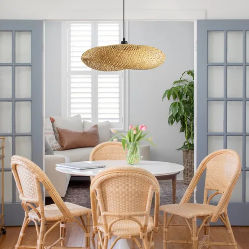 Miniatura 4 de lámpara colgante de bambú de 19.7 pulgadas estilo granja con enrejado de ratán para comedor, luces boho, accesorio de iluminación para isla