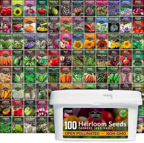 Survival Farmer Seed Vault - Paquete de 100 semillas de verduras tradicionales para plantar, verduras, frutas y hierbas sin OMG, kit sellado para