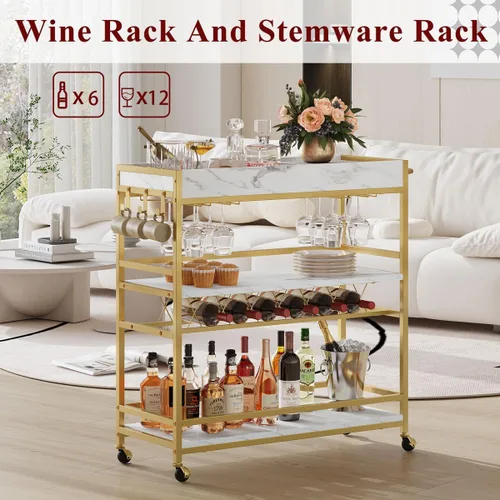 Miniatura 3 de BON AUGURE Carrito de Bar para el Hogar, Carrito de Bar Rodante para el Hogar con Ruedas, Carrito de Bebidas Móvil de 3 Niveles con Botellero